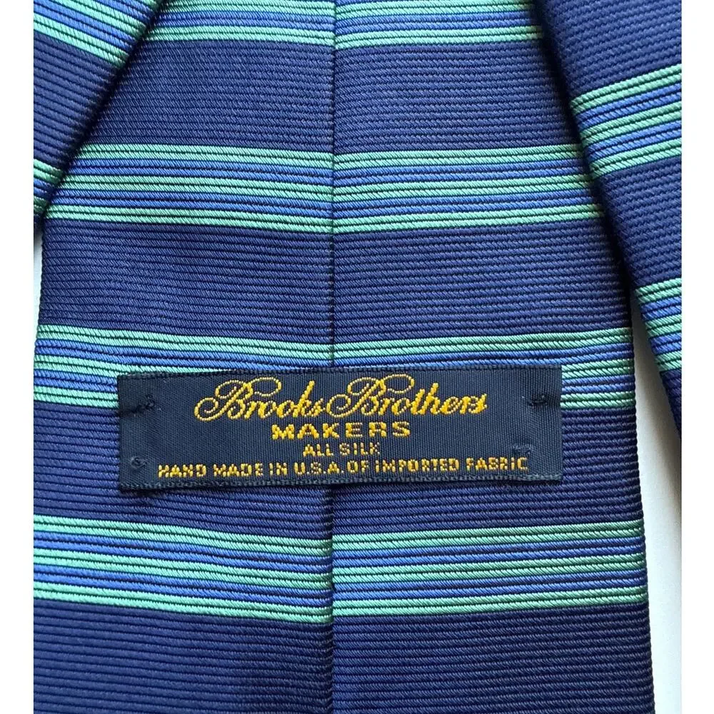 Brooks Brothers 100% Silk Green & Blue Horizontal Stripe Tie